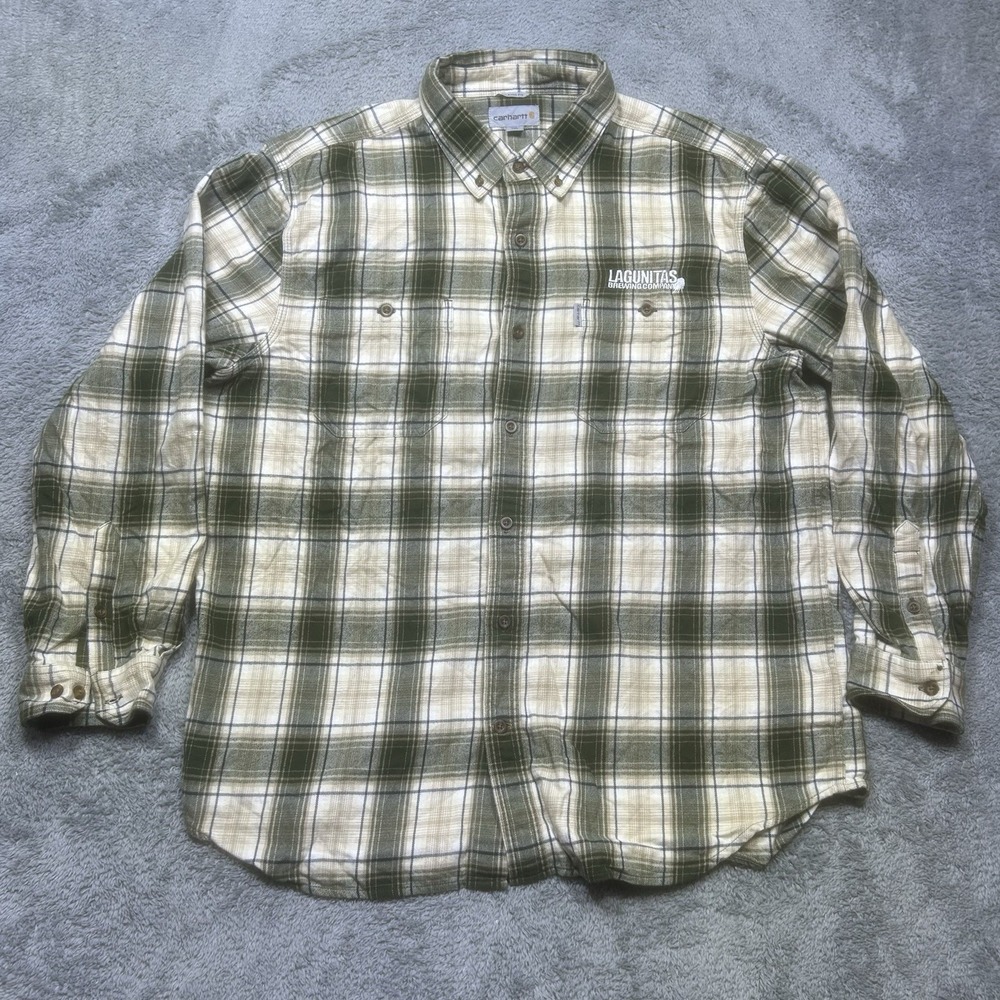 Carhartt Shirt Men XL Green Flannel Trumbull Plaid Relaxed Fit LAGUNITAS BREWING